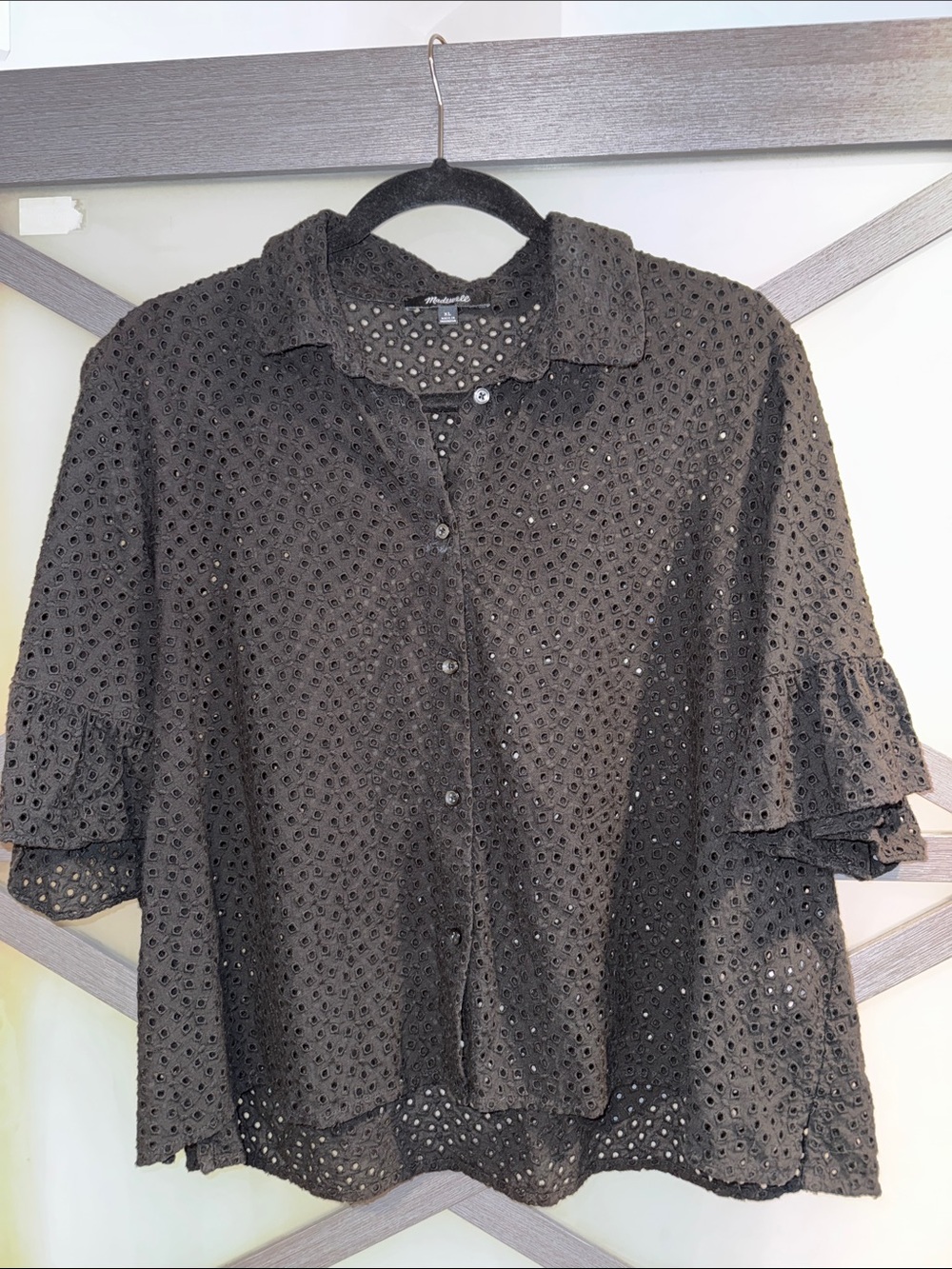 Madewell Black Eyelet Button-Front Blouse
